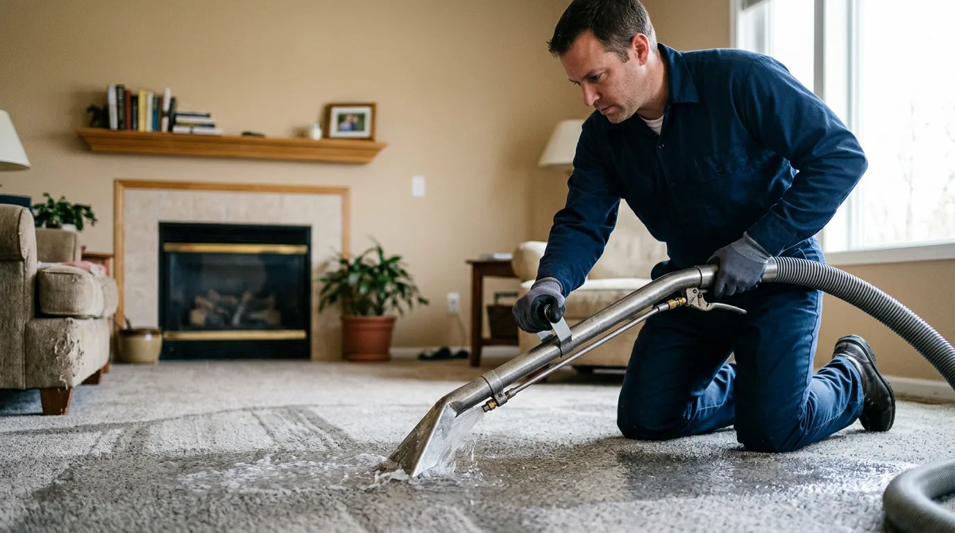 Water damage restoration technician working near North Royalton, OH